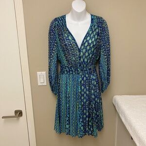 NEW! Poupette St Barth Anabelle Dress 3/4 Sleeves Blue Green Batik Small $400